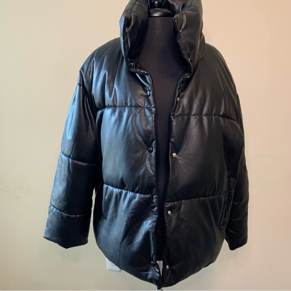 AVEC LES FILLES Black Faux Leather Puffer Jacket Size XL - Picture 14 of 14